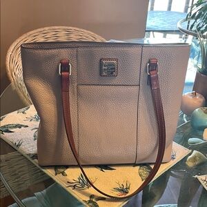 Dooney & Bourke Taupe Pebbled Leather Tote with Brown Straps